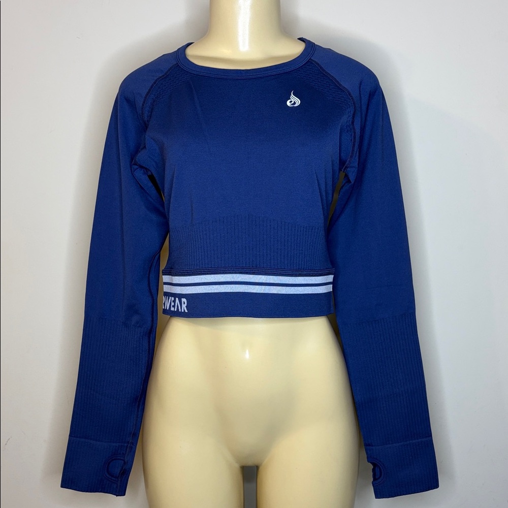 Ryderwear Cobalt Blue Open-Back Long Sleeve Crop Top Size M/L
